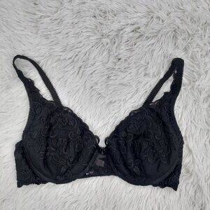 Victoria's Secret Floral Embroided Lace Underwire Bra Size 34C Women Black